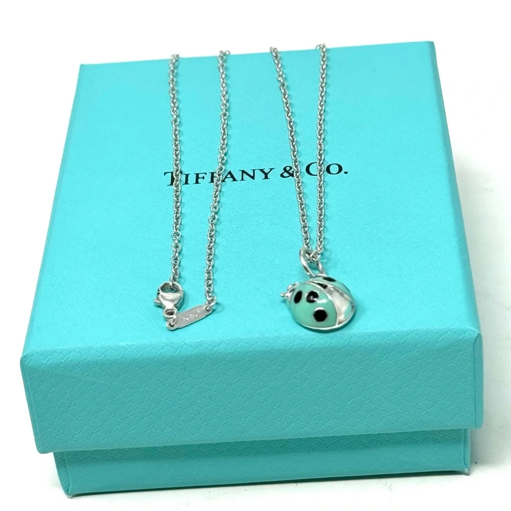 Authentic Tiffany & co. Enamel Blue / Black Lady Bug Pendant Necklaces. - Picture 6 of 12